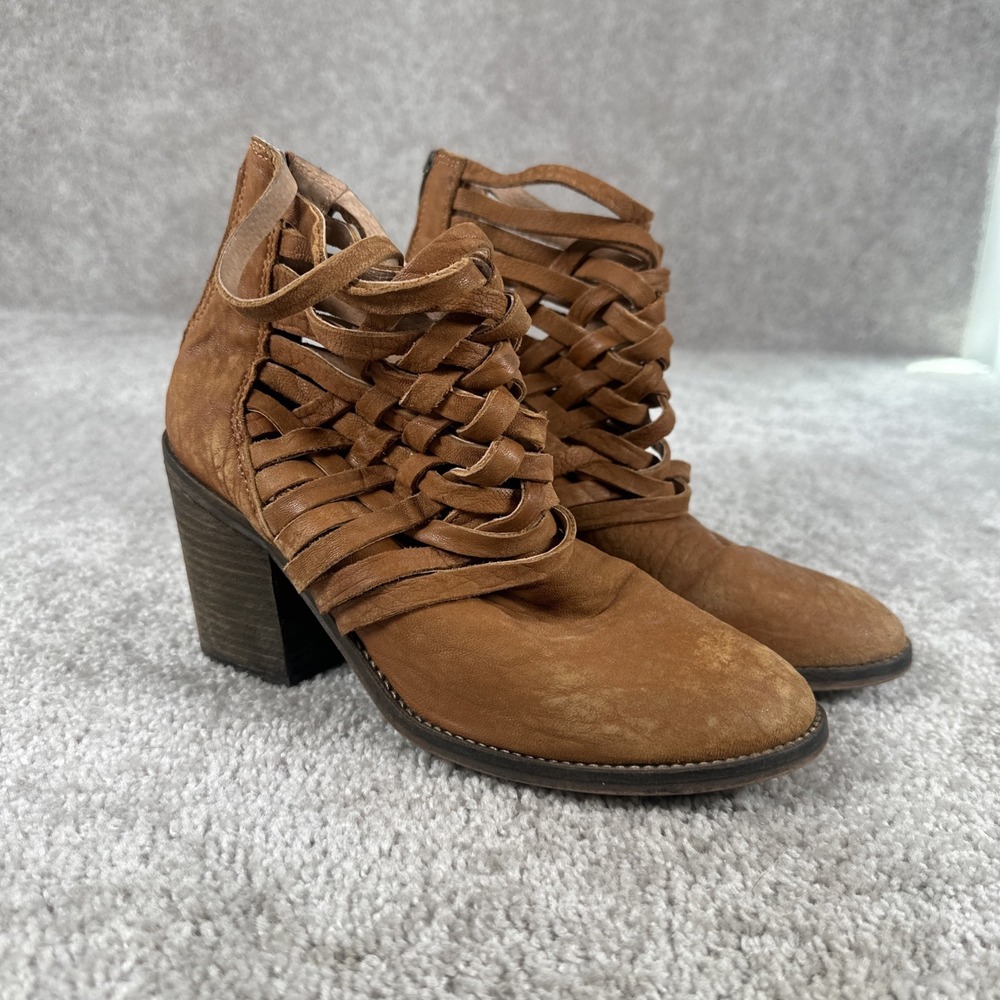 Free People Boots Womens 39 Carrera Woven Brown Leather Boho Bootie Shoes